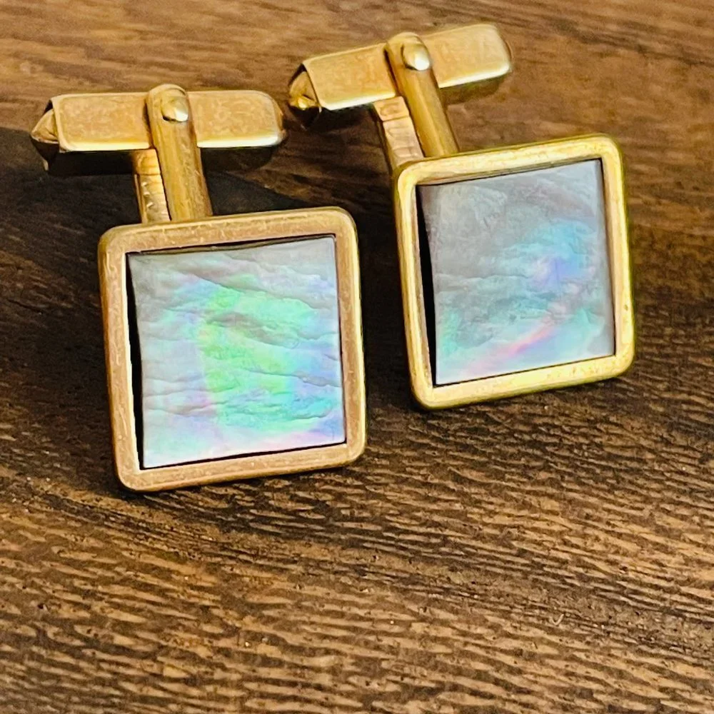 Vintage Swank Abalone Mother of Pearl MAP Shell Gold Tone Cuff Links